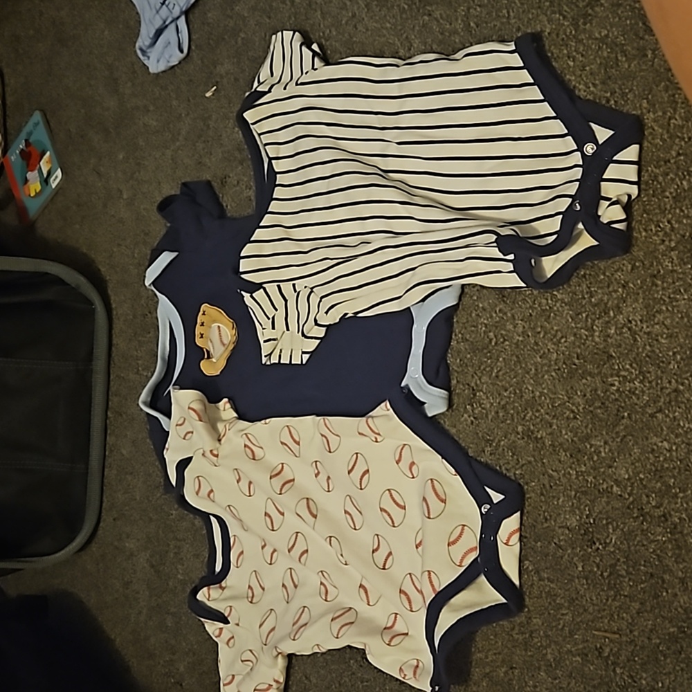 3 18 month short sleeved baseball themed onesies